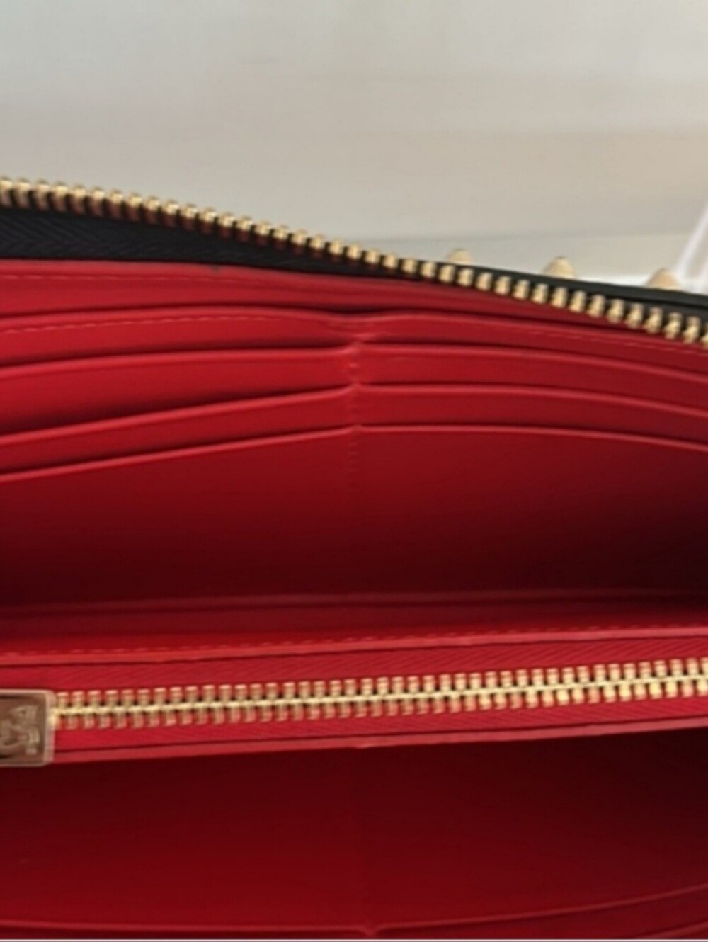 Christian Louboutin Panettone Spiked Zip Around Wallet Black Red Gold - Picture 6 of 13
